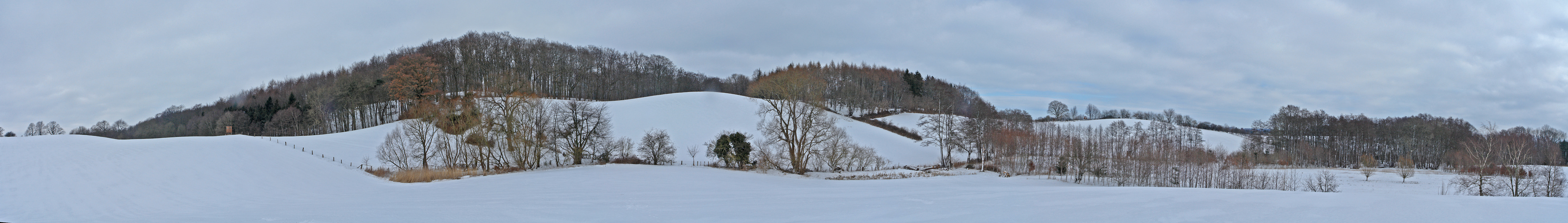 Winteransicht einer Hügelkette vor Behl